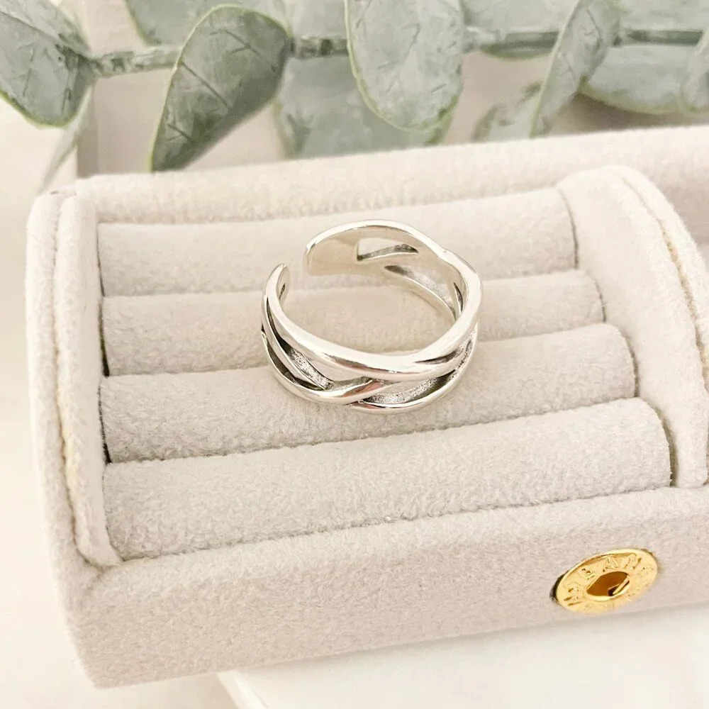 925 Sterling Silver Minimalist Ring Criss Cross Layer Ring Modern Ring - Picture 4 of 8